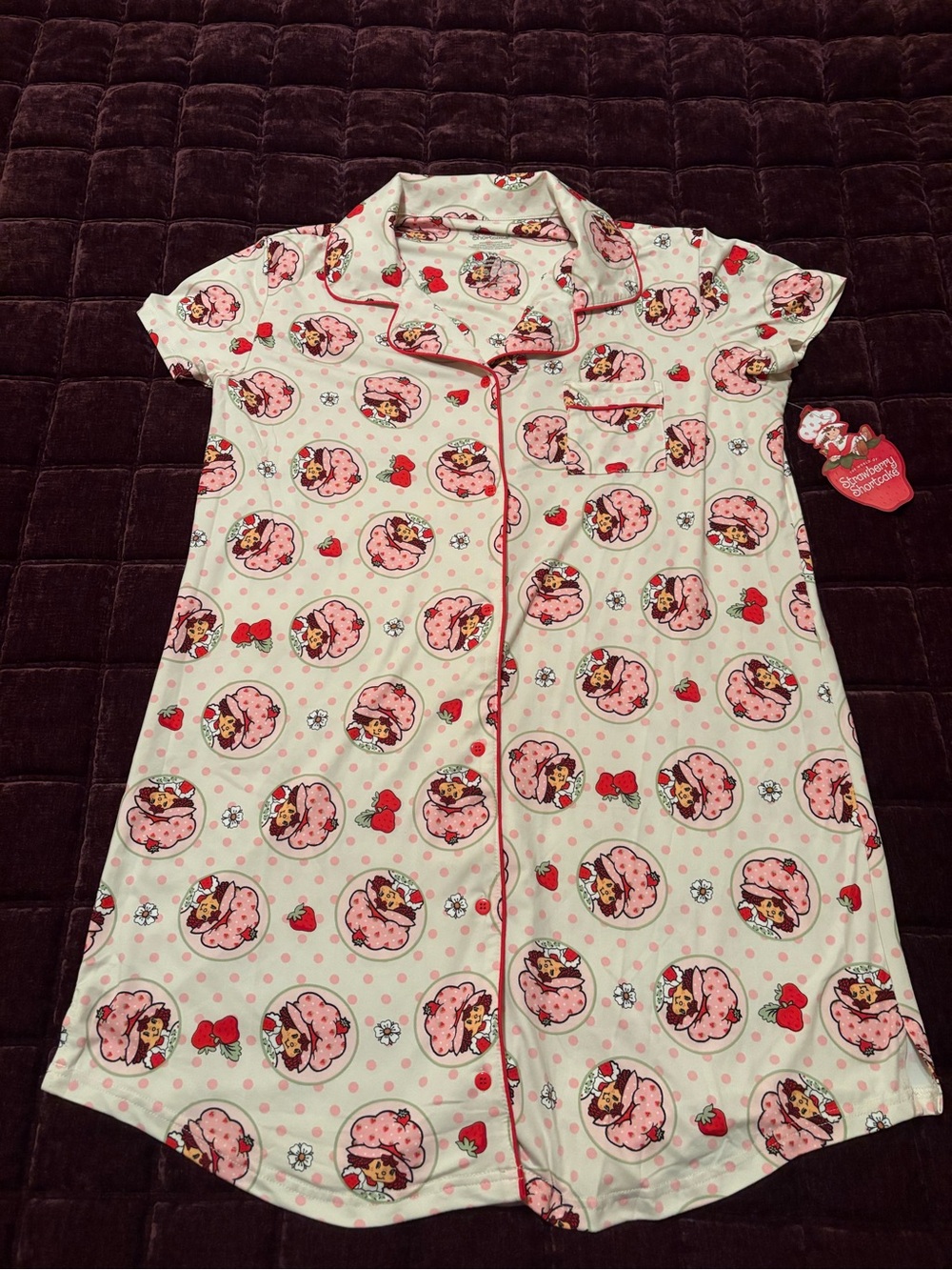 Women’s Pink Strawberry Shortcake Short Sleeve Nightshirt Size Medium